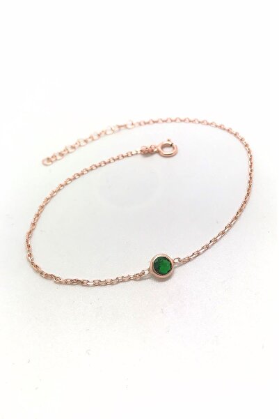 Erer Gümüş Gümüş Minimal Yeşil Taşlı Bileklik Cm46
