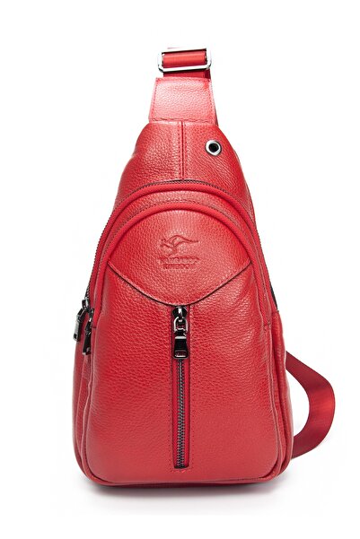 KANGAROO KINGDOM Postacı Sırt Çantası Hakiki Dana Deri Kırmızı Kadın 1012-kr