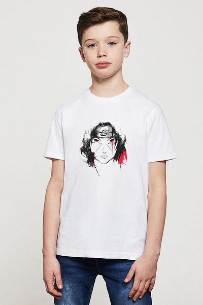QIVI Tricou alb unisex pentru copii cu imprimeu Naruto Itachı Uchıha