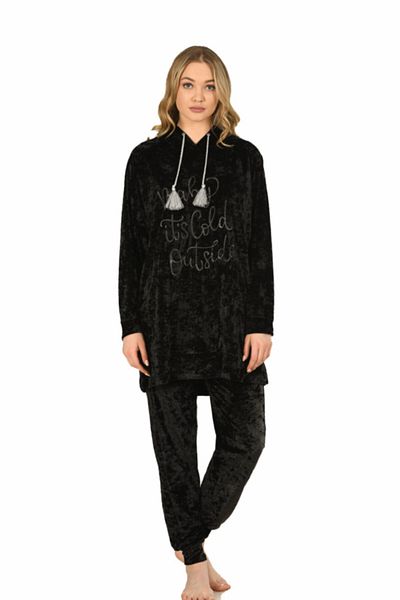 Jiber Set pijamale de damă din catifea cu glugă Jbr-3907