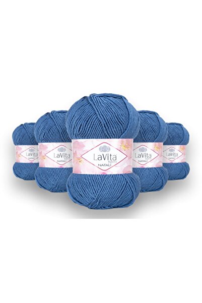 LaVita Yarn Ață de tricotat manuală Natali, pachet de 5, ață Taka (9767-indigo)