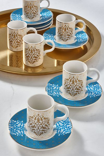 Güral Porselen Camelia 12 Piece Turkish Coffee Cup Set for 6 People - 6158