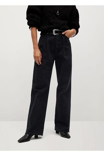 MANGO Woman Clamp Detailed High Waist Wideleg Jean Trousers