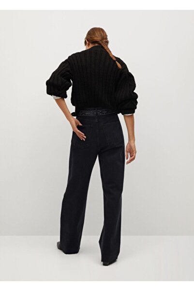 MANGO Woman Szorítós részletes, magas derekú, széles szárú Jean nadrág