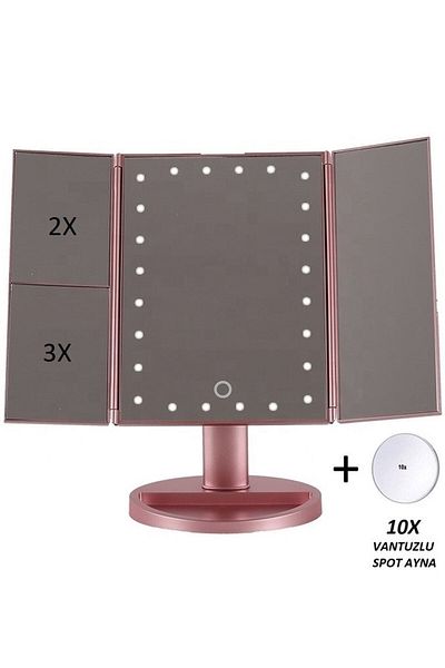 LAND OF MYTH 24 Led Lighted Vanity Mirror - 1X-2X-3X+10X Hd Zoom, 3 Panels