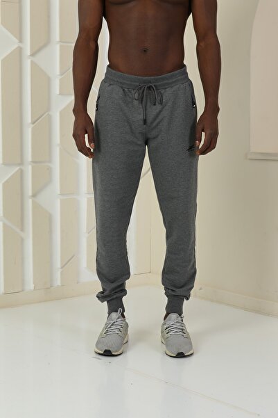 ZEYMERADE Men's Anthracite Hidden Zipper Cotton Sports Sweatpants