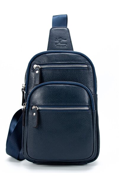 KANGAROO KINGDOM Erkek Postacı Sırt Çantası Hakiki Dana Deri Lacivert 8156-l