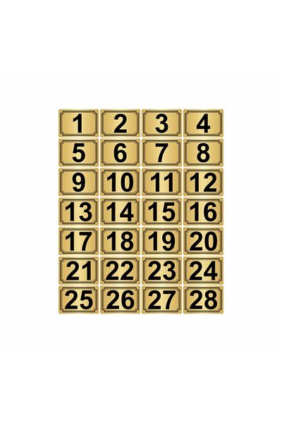 Özarslan Dizayn 10x15 سم رقم لاصق معدني (1..28) 28 قطعة معدن ذهبي اللون