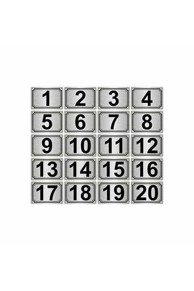 Özarslan Dizayn 10x15 سم رقم لاصق معدني (1..20) 20 قطعة معدن فضي اللون