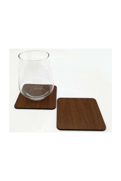 evdeucuz Wooden Square Coasters 6 Pieces - Brown