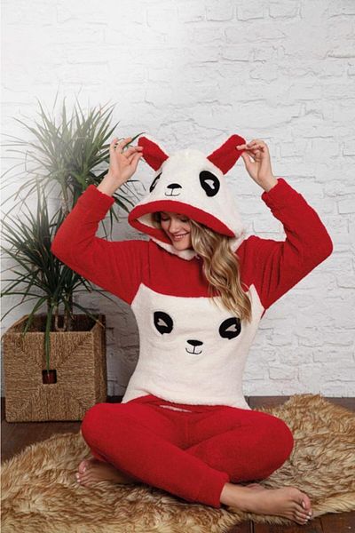 Altınay Panda Model Hooded Fleece Women's Pajama Set
