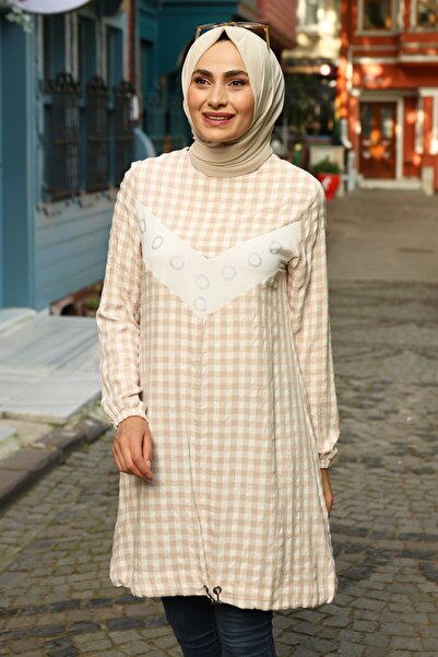 Feiza Collection Ekoseli Spor Tunik - Bej