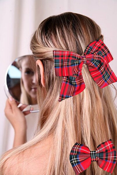 ESLE AKSESUAR Mother Girl Combination Plaid Fabric Bow Buckle Ribbon Buckle New Year's Special Combination