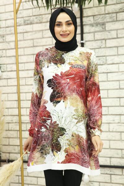Feiza Collection Çiçek Desenli Tunik - Kırmızı