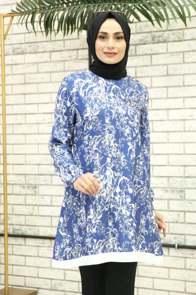 Feiza Collection Desenli Tunik - Mavi