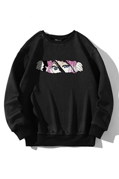 ALİKA Hanorac oversize de damă negru Anime Face