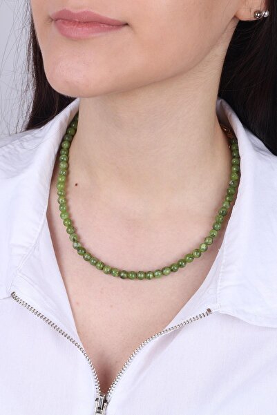 Dünya Doğal Taş Kadın  Kanada Yeşimi Taşlı  Kolye - 200073