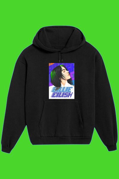 IvırZıvır Μπλούζα φούτερ με στάμπα Billie Eilish, unisex, σε μαύρο χρώμα