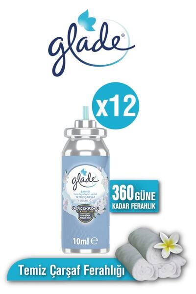 Glade Banyo Hava Tazeleyici Temiz Çarşaf Ferahlığı Yedek 10 Ml X 12 Adet (360 Gün Etkili)