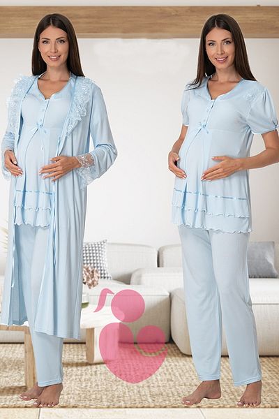 lohusahamile Pijama de maternitate albastră ascunsă pentru alăptare cu halat Effortt 8024