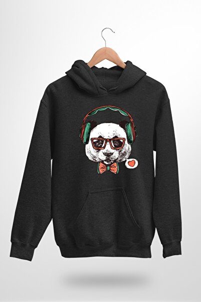 Reyondrop Colorful Panda Printed Black Hoodie
