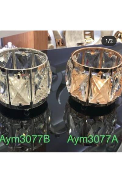 Aymet Dekoratif Taşlı Metal Gold Mumluk / Şamdan