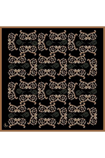 19V69 ITALIA Baroque Pattern Black Series Twill Scarf with Scarf Hanger and Gift Set 90x90 Cm