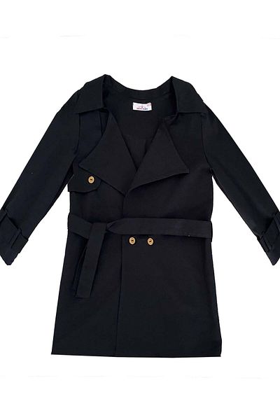 Shecco Babba Children's Trench Coat with Belt Black