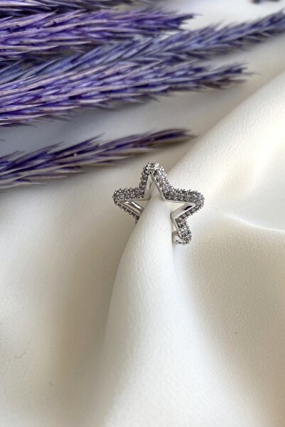 MaidCo Accessories Kadın Beyaz Yıldız Zirkon Taşlı Kıkırdak Küpe Earcuff Kp1081
