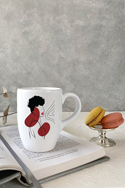 Vivas Abstract Women's Figured White Mug Cup Coffee Cup Mug Cup Coffee Cup - Abstract Mug No: 11