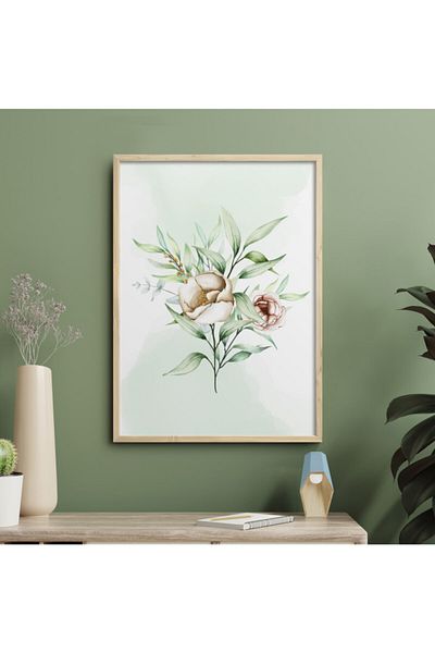 HOMEPACK Картина с естествена дървена рамка, акварелни цветя TK/012