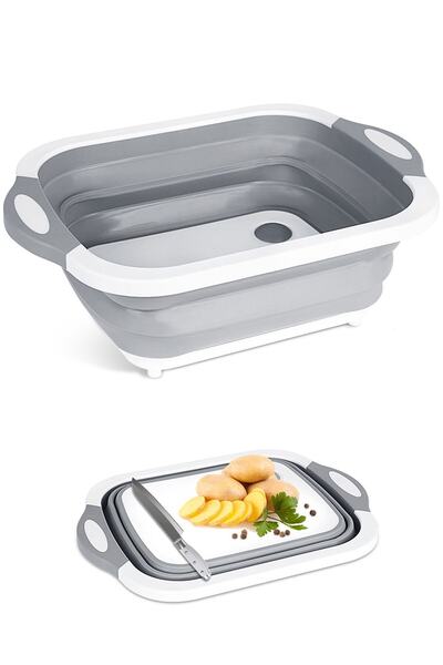 Buffer 2 Pieces Foldable Cutting Chopping Board with Strainer Basin Basin