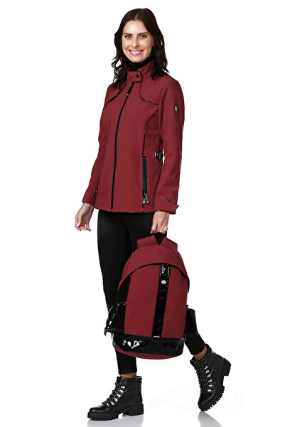 Essin Rüzgar Yağmur Geçirmez Kırmızı Soft Shell Çantalı Mont