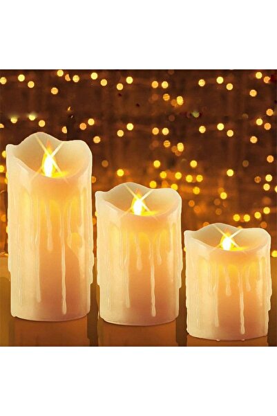 NEWSTORE HOME Titreyen Alevli Krem Erimiş Led Mum 3'lü Hareketli Alevli Eriye...