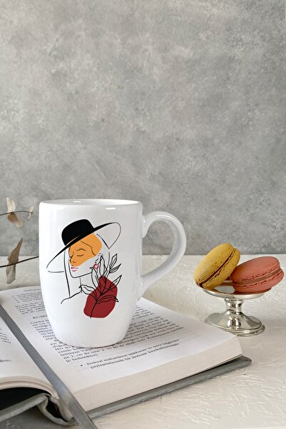 Vivas Abstract Women's Figured White Mug Cup Coffee Cup Mug Cup Coffee Cup - Abstract Mug No: 4