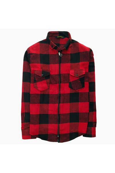 modacix Zippered Red Plaid Lumberjack Men's Shirt
