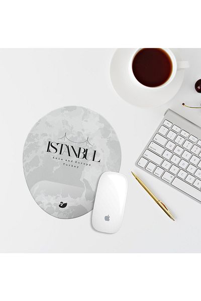 Özer Store Gray Istanbul Themed Rectangular Mouse Pad with Wrist Support Mouse Pad