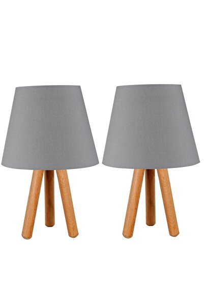 EvLight 2'li Ahşap 3 Ayaklı Abajur / Antrasit