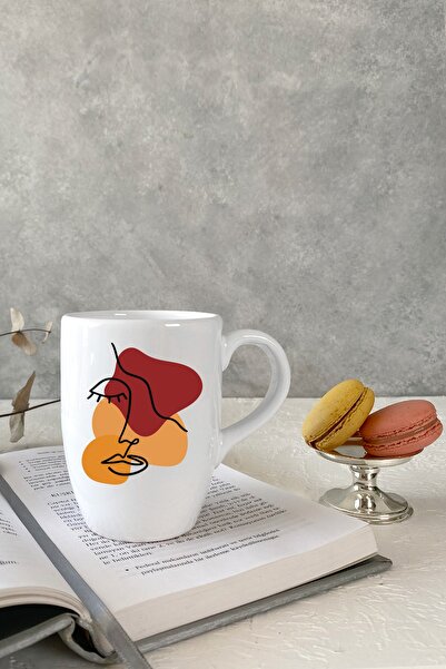 Vivas Abstract Women's Figured White Mug Cup Coffee Cup Mug Cup Coffee Cup - Abstract Mug No: 13