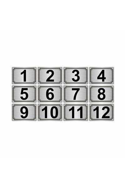 Özarslan Dizayn 10x15 سم رقم لاصق معدني (1..12) 12 قطعة معدن فضي اللون