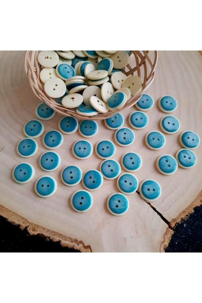 canan dizayn 18 Mm Cream Over Turquoise 2-Hole Polyester Button (15 PCS)