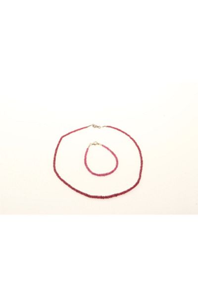 OSMANLI DEĞERLİ TAŞ Certified Ruby Natural Stone Necklace and Bracelet Set (3-4MM)