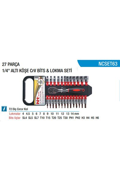 Dlyn Nt 1/4" Bits and 6 Corner Socket Set 27 PiecesNcset63