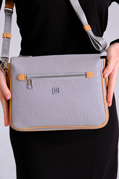 Just Polo حقيبة كتف ويد نسائية نباتية منقوشة باللون الرمادي Just & Polo