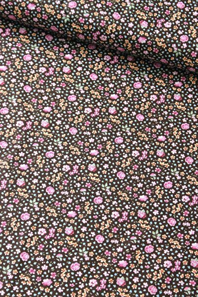 daisy star Kahve Renkli Çıtır Çiçekli Poplin Kumaş