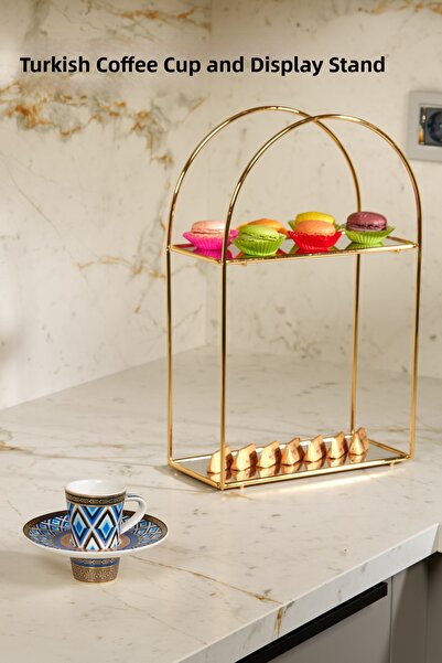 Edora Home Ramazana Special Mosaic Mask Coffee Cup Set for 2 People + Gold Co...