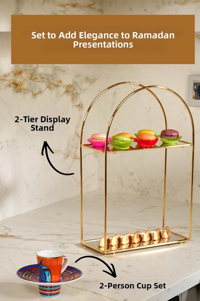 Edora Home Ramazana Special Coffee Cup Set for 2 People + Gold Color 2-Tier P...