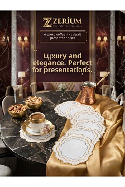 ZERİUM Premium 6-Piece Cocktail and Coffee Presentation Napkins Gold Silver L...