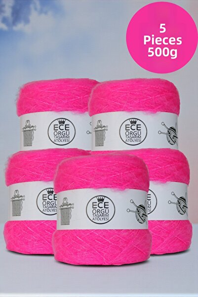 Ece Örgü Tasarım Atölyesi خيط حياكة من صوف الموهير الناعم باللون الوردي النيو...