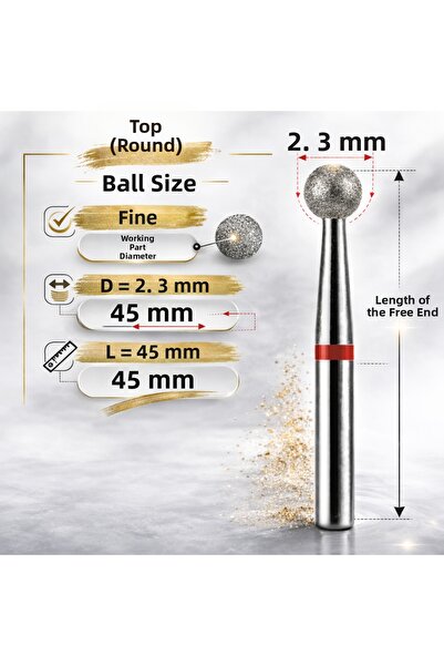 VLADMİVA Diamond Milling Head Ball Soft Hardness (Red) 0.23 mm Unit Price